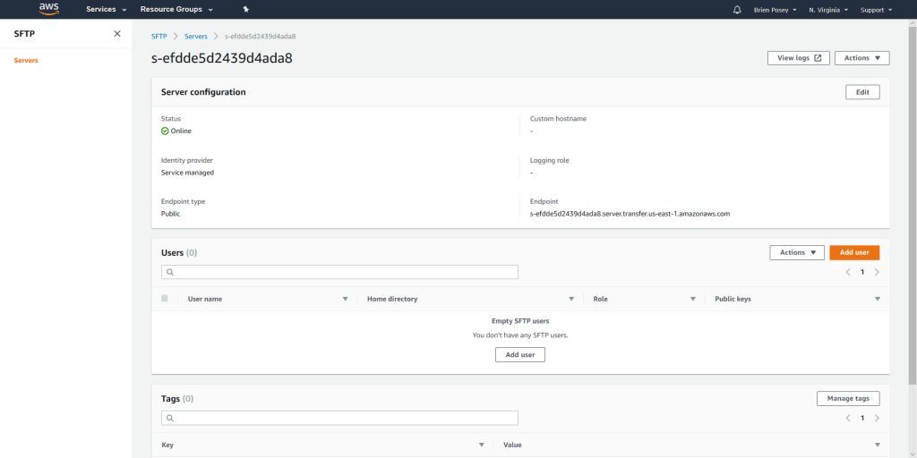 This is what the Add User screen looks like. How to Set Up SFTP on AWS 4